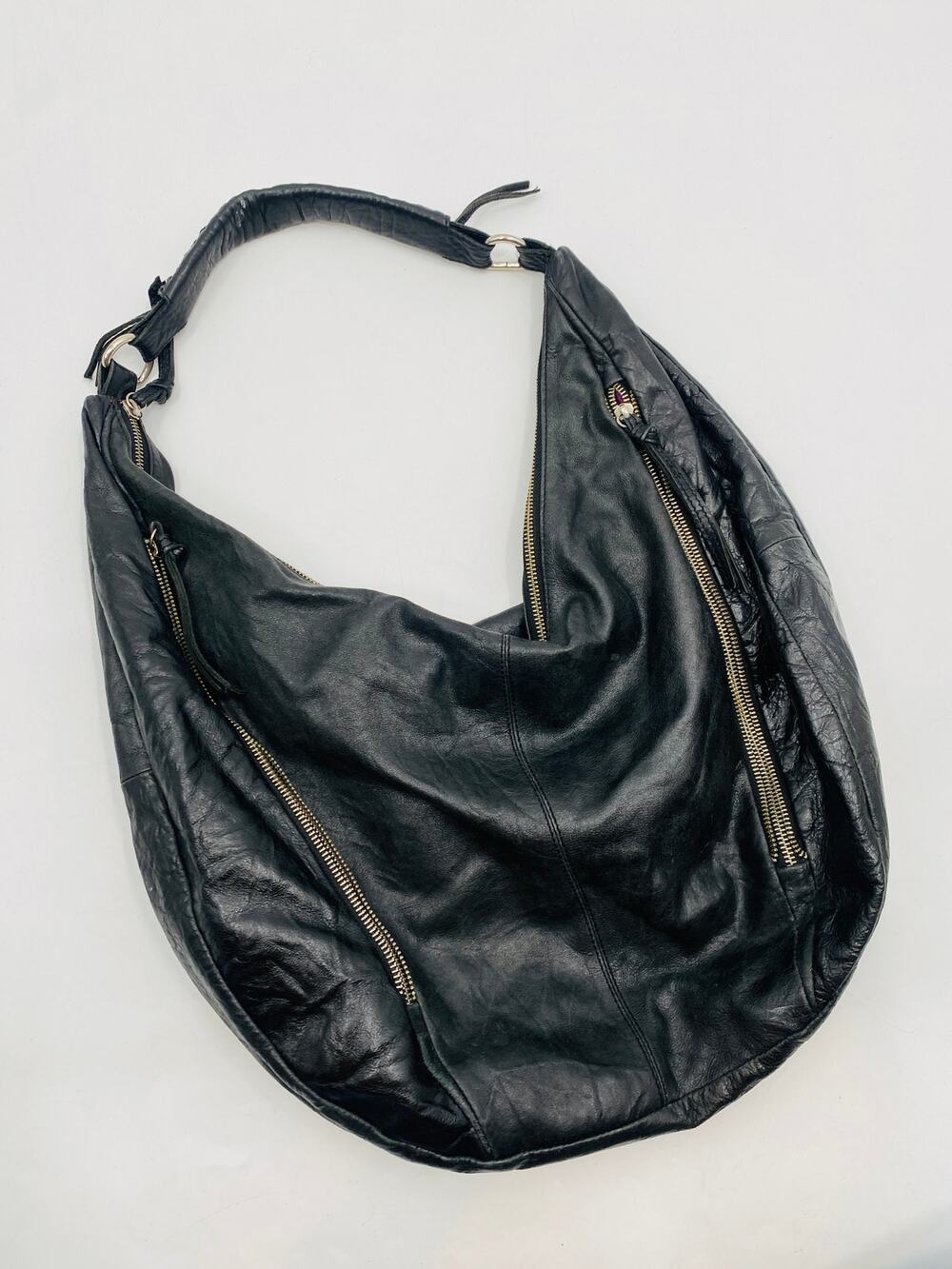 Tano black leather slouch oversized shoulder bag